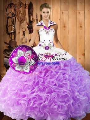 Pretty Floor Length Lace Up Quince Ball Gowns Lilac for Military Ball and Sweet 16 and Quinceanera with Embroidery