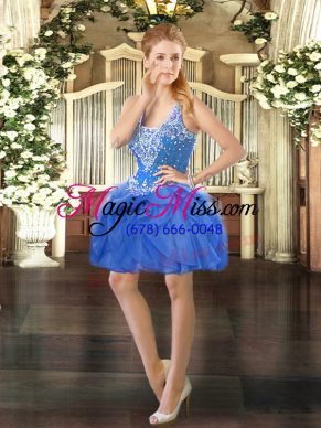 Chic Mini Length Lace Up Prom Gown Baby Blue for Prom and Party with Beading and Ruffles