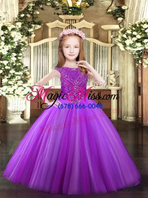 High Quality Lavender Zipper Little Girls Pageant Dress Wholesale Beading Sleeveless Floor Length