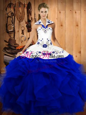 Perfect Sleeveless Embroidery and Ruffles Lace Up Sweet 16 Quinceanera Dress