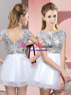 Mini Length Zipper Dama Dress White for Prom and Party and Wedding Party with Sequins
