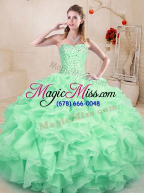 Apple Green Sweetheart Lace Up Beading and Ruffles Quinceanera Gowns Sleeveless
