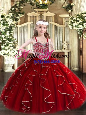 Beauteous Floor Length Wine Red Pageant Dress Wholesale Straps Sleeveless Lace Up