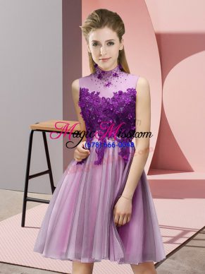 Custom Design Sleeveless Lace Up Knee Length Appliques Bridesmaids Dress