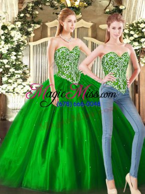 Free and Easy Sleeveless Floor Length Beading Lace Up Ball Gown Prom Dress with Green