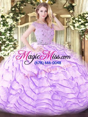 Beading and Ruffled Layers Ball Gown Prom Dress Lavender Zipper Sleeveless Sweep Train