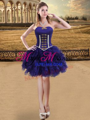Ideal Purple Sweetheart Neckline Ruffles Prom Party Dress Sleeveless Lace Up