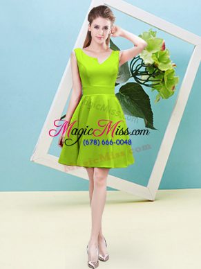 Extravagant Yellow Green Quinceanera Court Dresses Prom and Party and Wedding Party with Ruching Asymmetric Sleeveless Zipper