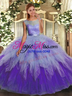 Sleeveless Organza Floor Length Backless Sweet 16 Dress in Multi-color with Lace and Ruffles