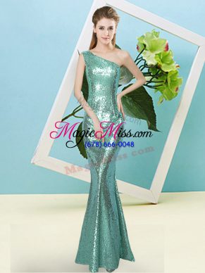Exquisite Apple Green Sleeveless Floor Length Sequins Zipper Evening Dress