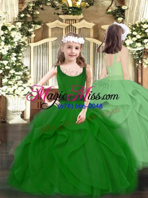 Sweet Sleeveless Zipper Floor Length Beading and Ruffles Little Girl Pageant Dress