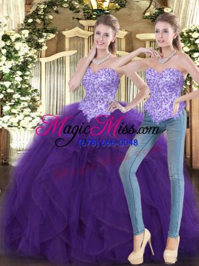 Fantastic Purple Sleeveless Beading and Ruffles Floor Length Ball Gown Prom Dress