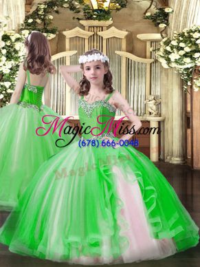 Hot Sale Lace Up Little Girl Pageant Dress Beading Sleeveless Floor Length