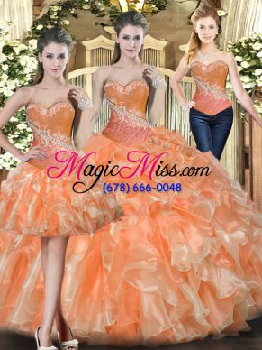 Perfect Floor Length Ball Gowns Sleeveless Orange Red Quinceanera Gown Lace Up