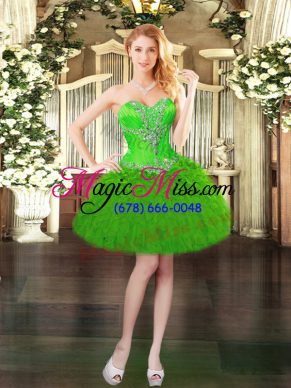 Clearance Organza Sweetheart Sleeveless Lace Up Beading and Ruffles Prom Dress in Green