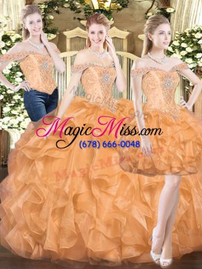 Off The Shoulder Sleeveless Organza Quinceanera Dress Ruffles Lace Up