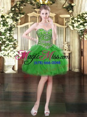 Green Ball Gowns Tulle Sweetheart Sleeveless Beading and Ruffles Mini Length Lace Up Prom Dresses