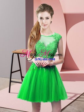 Pretty Scoop Sleeveless Zipper Prom Evening Gown Green Tulle