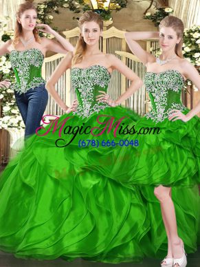 Custom Design Sleeveless Floor Length Ruffles Lace Up Sweet 16 Dresses with Green