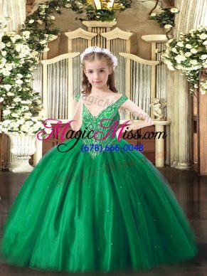 Floor Length Lace Up Pageant Gowns Green for Party and Quinceanera with Beading