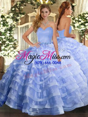 Fine Sleeveless Floor Length Ruffled Layers Lace Up Vestidos de Quinceanera with Light Blue