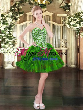 Attractive Green Lace Up Prom Gown Beading and Ruffles Sleeveless Mini Length