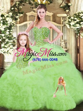 Artistic Yellow Green Ball Gowns Ruffles Quinceanera Gowns Lace Up Tulle Sleeveless Floor Length