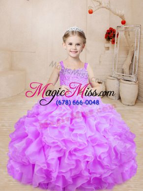 Exquisite Lilac Sleeveless Organza Lace Up Pageant Dress for Girls for Sweet 16 and Quinceanera