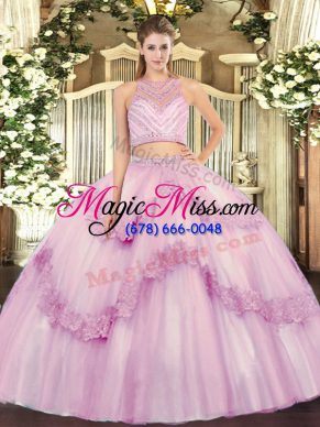 Two Pieces Quinceanera Dress Lilac Scoop Tulle Sleeveless Floor Length Zipper