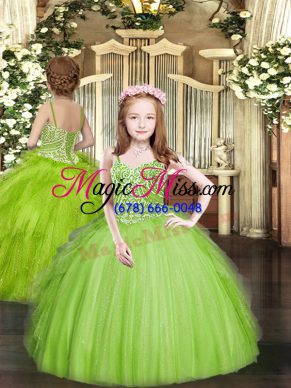 Floor Length Little Girl Pageant Dress Tulle Sleeveless Beading and Ruffles