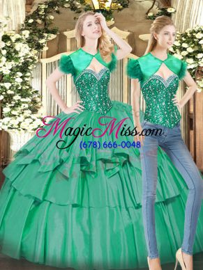 Eye-catching Turquoise Sleeveless Beading and Ruffled Layers Floor Length Sweet 16 Dresses