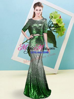 Affordable Multi-color Half Sleeves Sequined Zipper Dress for Prom for Prom and Party