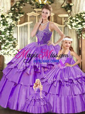 Vintage Lilac Straps Lace Up Beading and Ruffled Layers Vestidos de Quinceanera Sleeveless