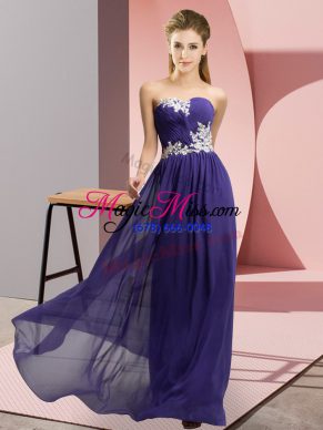 Exceptional Purple Sleeveless Appliques Floor Length Prom Gown