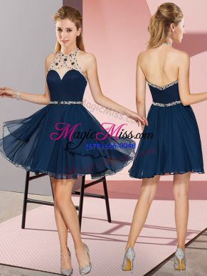 Custom Fit Chiffon Sleeveless Mini Length Prom Dress and Beading