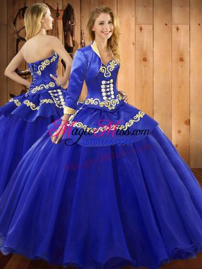 Cheap Blue Sleeveless Tulle Lace Up Quinceanera Gowns for Military Ball and Sweet 16 and Quinceanera