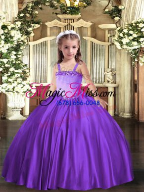 Appliques Pageant Dress for Girls Lavender Lace Up Sleeveless Floor Length