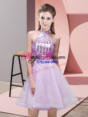Fitting Lilac Sleeveless Mini Length Sequins Backless Quinceanera Dama Dress