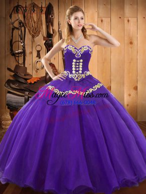 Fantastic Sleeveless Floor Length Embroidery Lace Up Sweet 16 Dresses with Purple