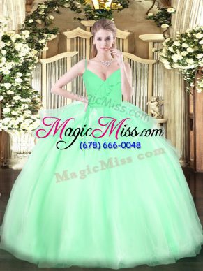 Customized Floor Length Apple Green Sweet 16 Dress Organza Sleeveless Ruffles