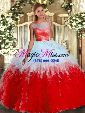 Multi-color Quinceanera Dresses Military Ball and Sweet 16 and Quinceanera with Lace and Ruffles Scoop Sleeveless Backless