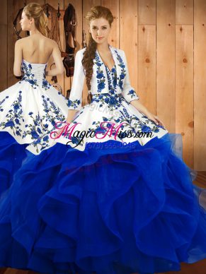 Floor Length Blue Quinceanera Gown Sweetheart Sleeveless Lace Up