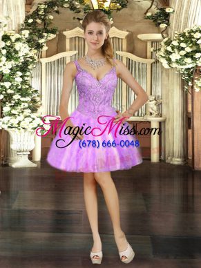 Beading and Ruffles Prom Evening Gown Lilac Lace Up Sleeveless Mini Length