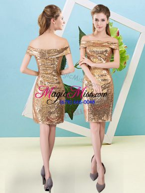 Gold Zipper Evening Dress Sequins Short Sleeves Mini Length