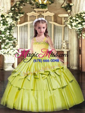 Organza Sleeveless Floor Length Pageant Dress for Teens and Appliques and Ruffled Layers