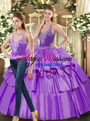 Spectacular Floor Length Eggplant Purple Quinceanera Dress Straps Sleeveless Lace Up