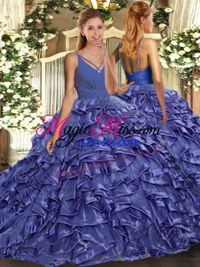 Glorious With Train Lavender Vestidos de Quinceanera V-neck Sleeveless Sweep Train Backless