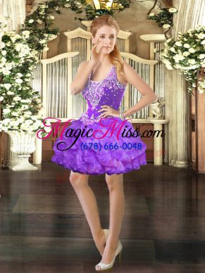 Popular Organza Sleeveless Mini Length Prom Dresses and Beading and Ruffles