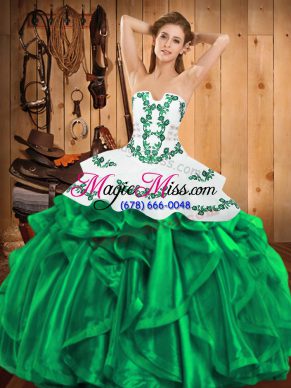Perfect Satin and Organza Sleeveless Floor Length Quinceanera Gown and Embroidery and Ruffles