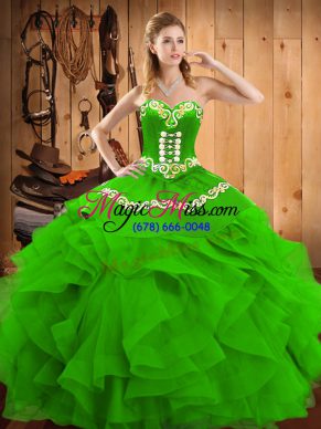 Exquisite Sleeveless Embroidery and Ruffles Lace Up Ball Gown Prom Dress